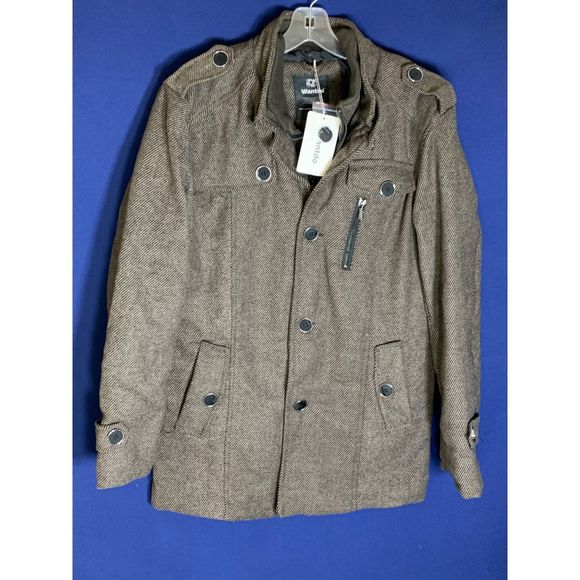 Wantdo Men's Wool Blend Pea Coat-Coffee - Picture 6 of 8